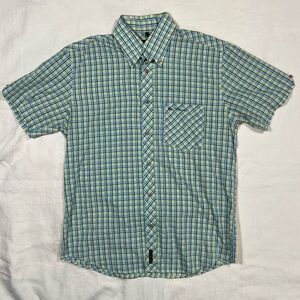 Ben Sherman Plaid Short Sleeve Button Down Shirt Mens Medium Blue Yellow Check